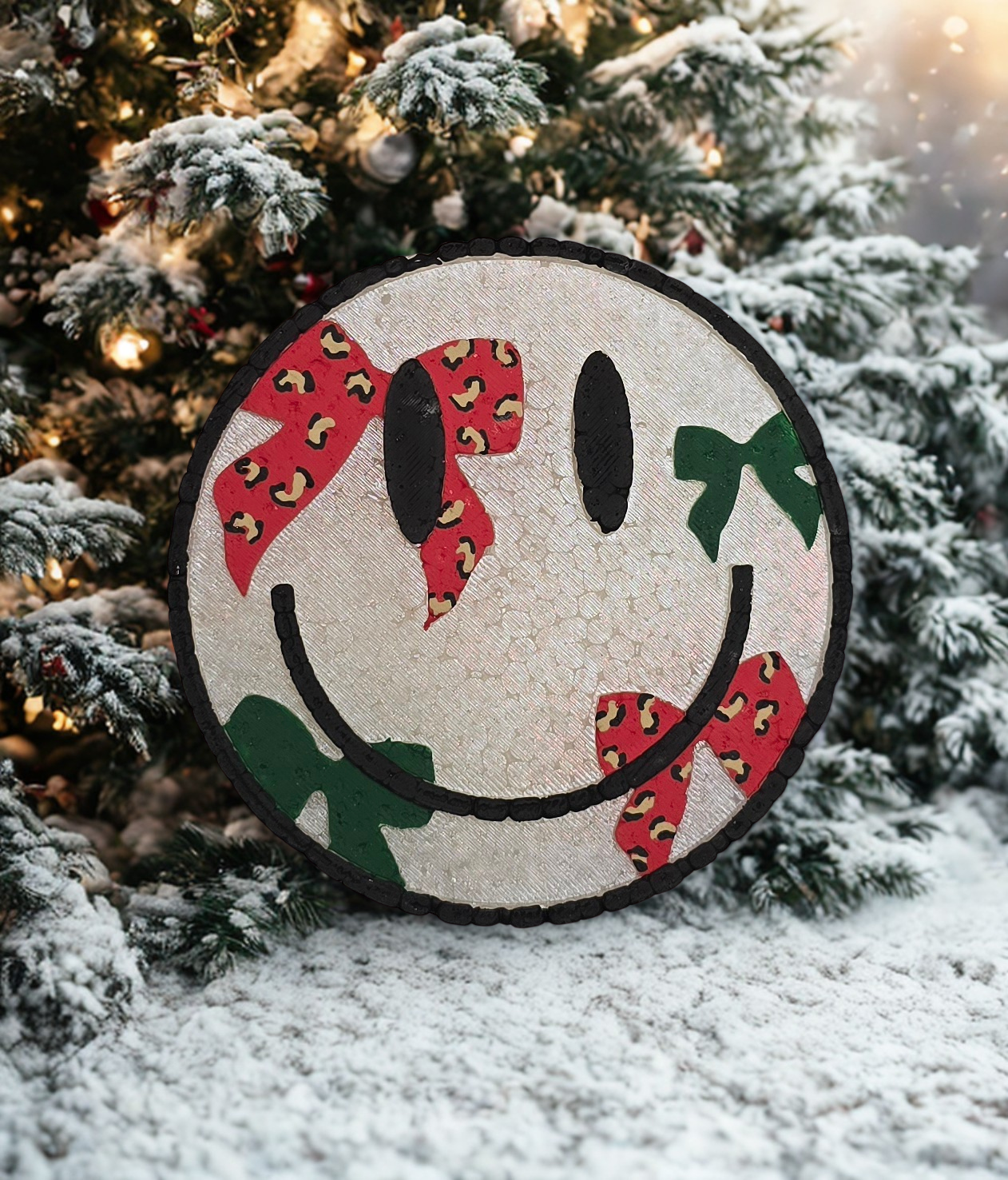 Christmas Bow Leopard Smiley Face - KETTLE CORN