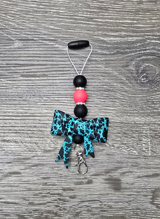 Teal Cow Print Bow